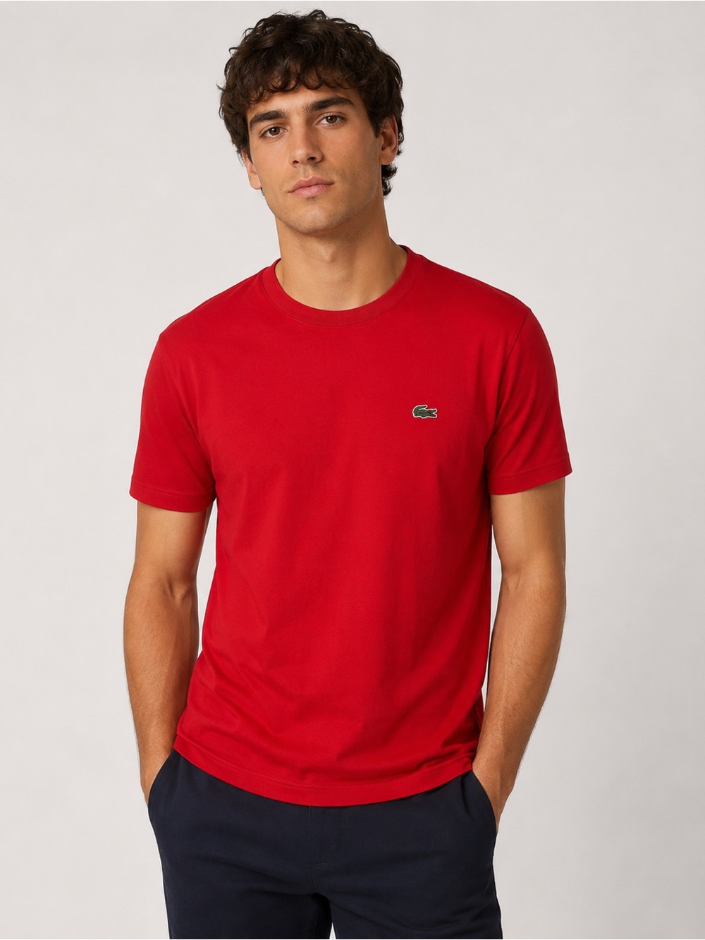 Lacoste Pima Cotton Crew Neck Tee Red Men’s Medium Classic Logo